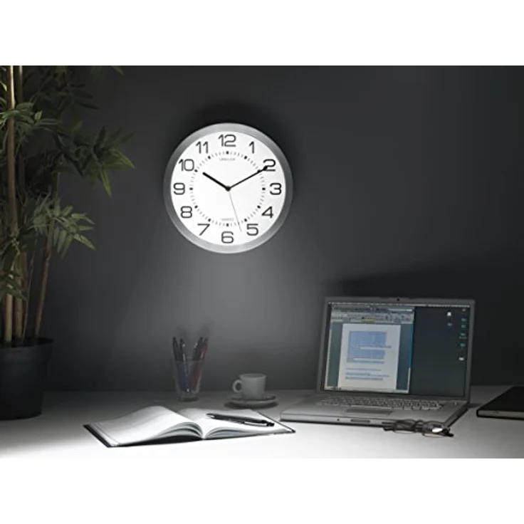 Unilux Wanduhr Moon mit Beleuchtung 35,5cm in metallgrau mit Ziffern-Licht – Bild 3