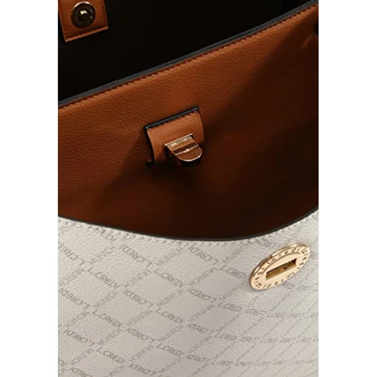 L.Credi Filiberta Schultertasche 30 cm, Damen Handtasche mit Allover-Logoprint, Weiss – Bild 8