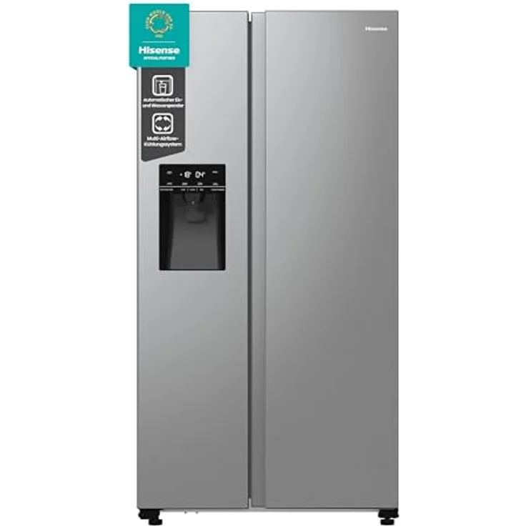Hisense RS5P535NTCE Side-By-Side Kühl-Gefrier-Kombination, 376 l Kühlteil, 190 l Gefrierteil, Wasser-/Eisspender, Total NoFrost, Multi AirFlow, FastFreeze, silber – Bild 1