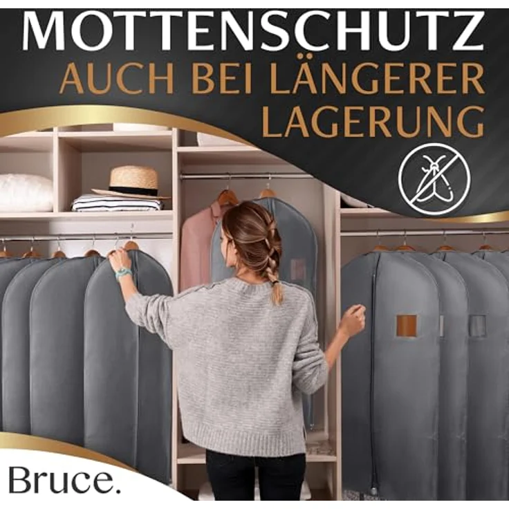 Bruce.® Kleidersack Kurz 100x60 cm – Schiefergrau, atmungsaktive und wasserabweisende Anzugtasche mit Motten- und Staubschutz – Bild 5