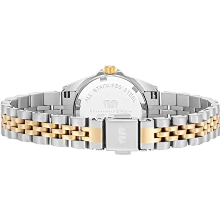 Rhodenwald & Söhne Damen Uhr analog Japan Quarzwerk mit Edelstahl Silber/gelbgold Armband 10010365, Bicolor-Edelstahl-Gehäuse mit Gelbvergoldung, Perlmutt-Zifferblatt, wasserdicht bis 5 ATM – Bild 4