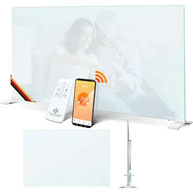 KESSER® Infrarotheizung 500W Glaskonvektor Glasheizung Energiesparend 2in1 Standgerät & Wandmontage Elektroheizung mit Erkennung Offener Fenster + Fernbedienung & App-Steuerung Thermostat Heizpaneel