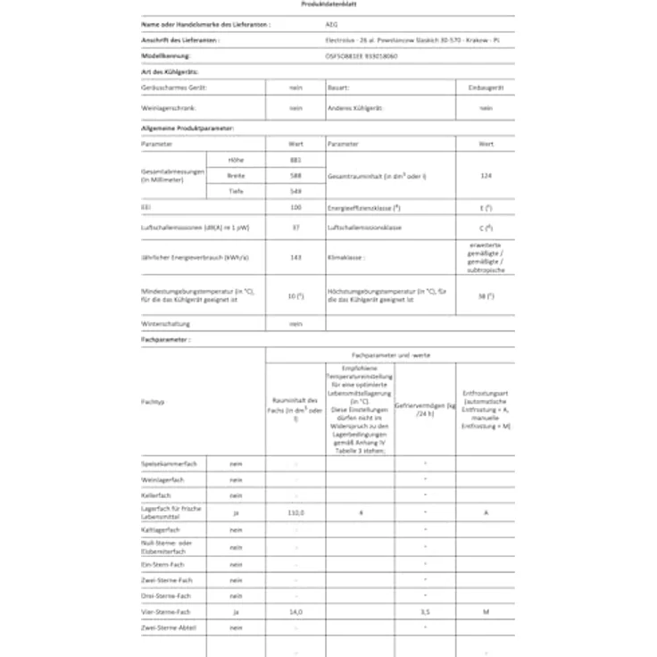 AEG OSF5O881EE Einbaukühlschrank Serie 5000, 124 Liter Gesamtnutzinhalt, 4-Sterne-Gefrierfach, LED-Beleuchtung, weiß – Bild 10
