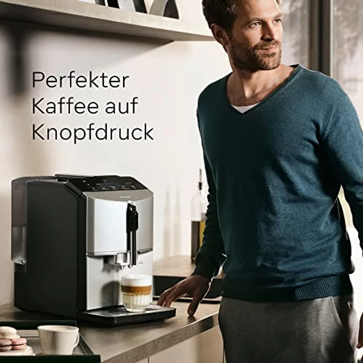 Siemens Kaffeevollautomat EQ300 TF301E19, für viele Kaffeespezialitäten, Milchaufschäumer, Keramikmahlwerk, OneTouch-Funktion, 1,4 Liter Wassertank, automatische Reinigung, 1300 W, schwarz – Bild 5