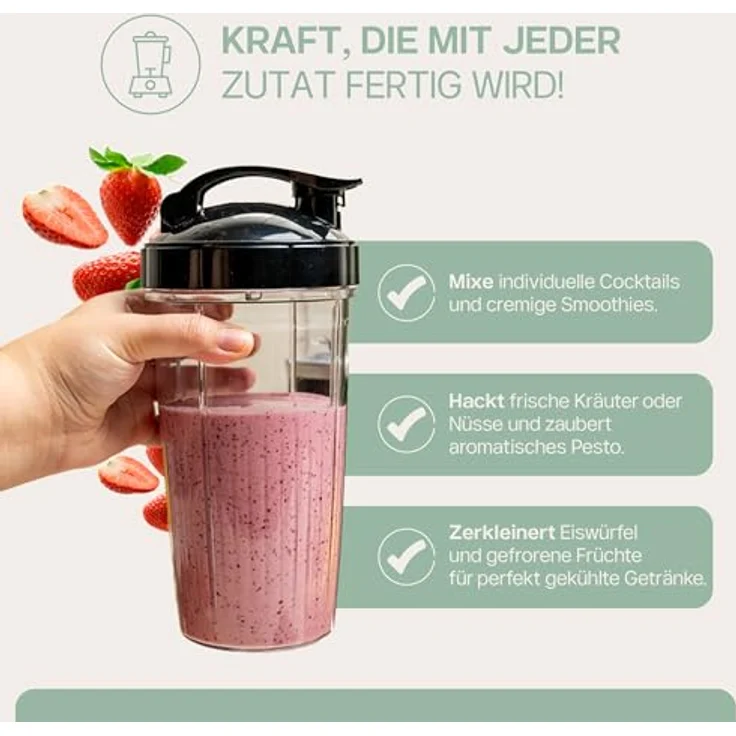 4Swiss NB102 Mixer Smoothie Maker, tragbarer Standmixer für Küche, leistungsstark, kompakt, schwarz – Bild 2