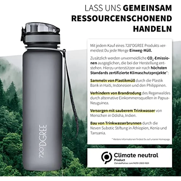 Trinkflasche Wasserflasche Fruchteinsatz 1L - BPA-Frei uberBottle 720 DGREE stone gray – Bild 5