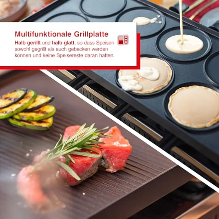 Solis Raclette Tischgrill 4-in-1, 1200W mit Grillplatte & Crêpe-Funktion, Antihaft, 8 Pfännchen, für Mini-Pizza & Raclette Genuss, Schwarz – Bild 4