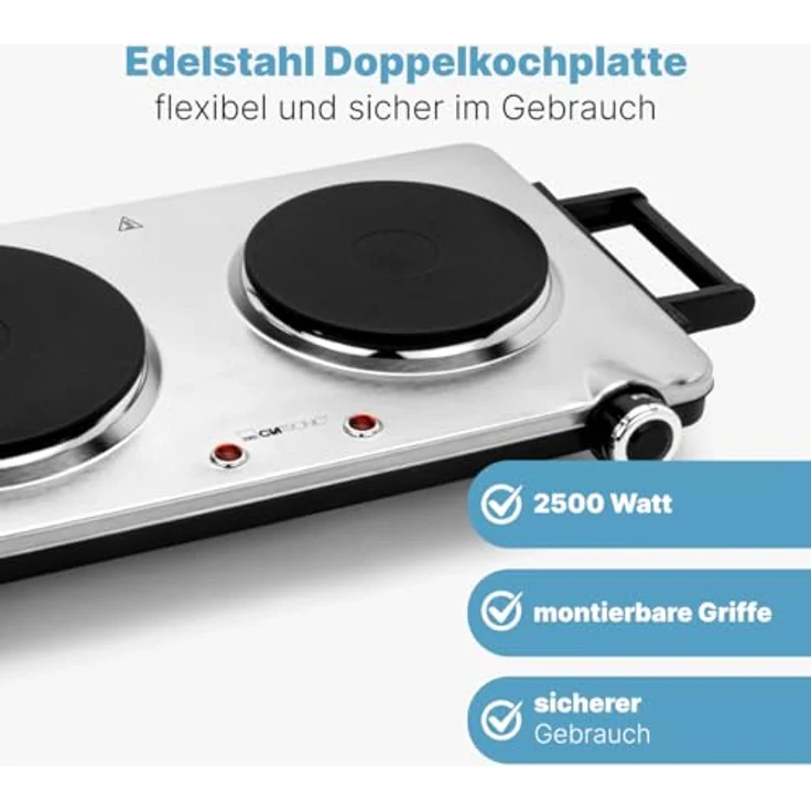 Clatronic DKP 3668 E Edelstahl-Doppelkochplatte - 2 stufenlos regelbare Thermostate - 2500 W – Bild 3