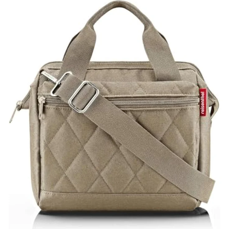 reisenthel Allrounder Cross Rhombus, Schultertasche in Olive und Braun, wasserabweisend, 4 l Volumen, mit verstellbarem Schultergurt und mehreren Fächern – Bild 2