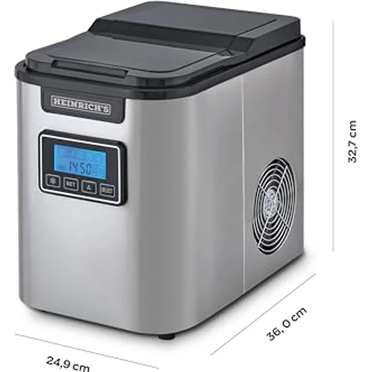 HEINRICHS Eiswürfelmaschine, Eiswürfelbereiter mit Timer, 3 einstellbare Eiswürfelgrößen, LCD-Display, 2,2 Liter Wassertank, Selbstreinigungsfunktion, Edelstahl, 120 W Leistung Heinrich´s – Bild 5