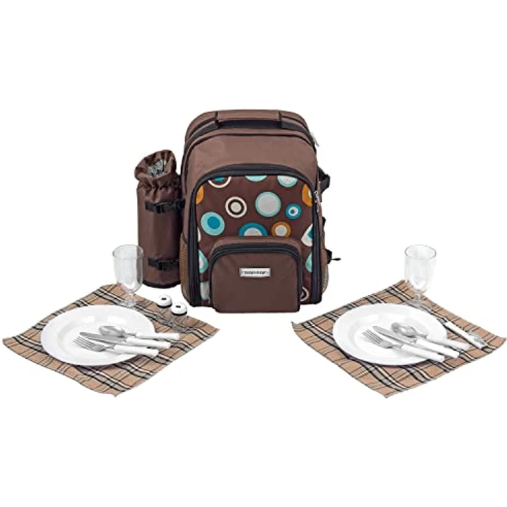 Ohne Picknickdecke Braun  anndora Picknickrucksack Rucksack braun retro und Zubehör 15 teilig  2 Personen – Bild 9