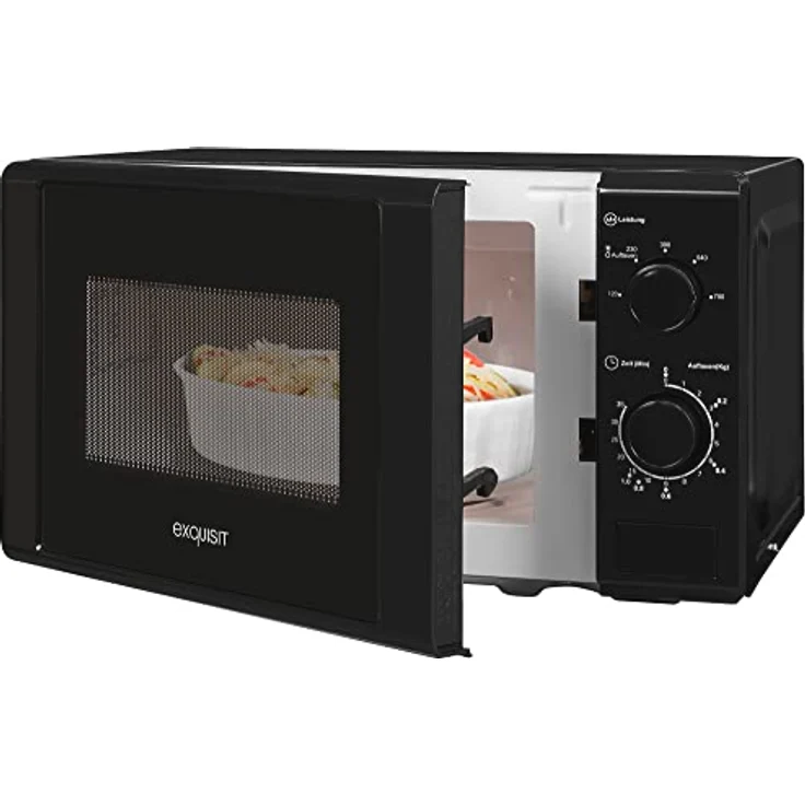 Exquisit MW900-030 Mikrowelle, 20 Liter Garraum, 700 Watt, Standgerät, 5 Leistungsstufen, Auftaufunktion, Timer, inkl. Drehteller 25,5 cm, schwarz – Bild 5