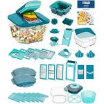 Nicer Dicer Chef Professional Deluxe Gemüseschneider manuell 39-tlg, Gemüsehobel mit 5.2L Behälter und 2.8L Glassschüssel Deckel, Spiralschneider Pommesschneider Küchenhelfer mit einfacher Reinigung