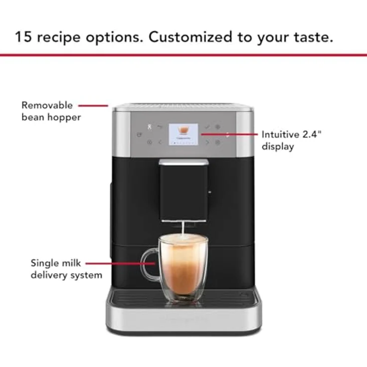 KitchenAid Kaffeevollautomat Maschine I KF6 I Heißgetränke von Espresso bis Cappuccino I mit 15 voreingestellten Getränken, automatischem Aufschäumen und Erwärmen von Milch (Schwarz) – Bild 4