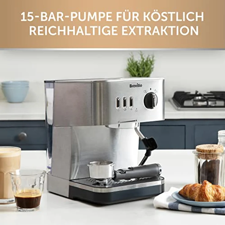 Breville Bijou Barista VCF149X, Automatische Espressomaschine mit 15-Bar-Pumpe, Dampfdüse für mikroschaumige Milch, Silber – Bild 4
