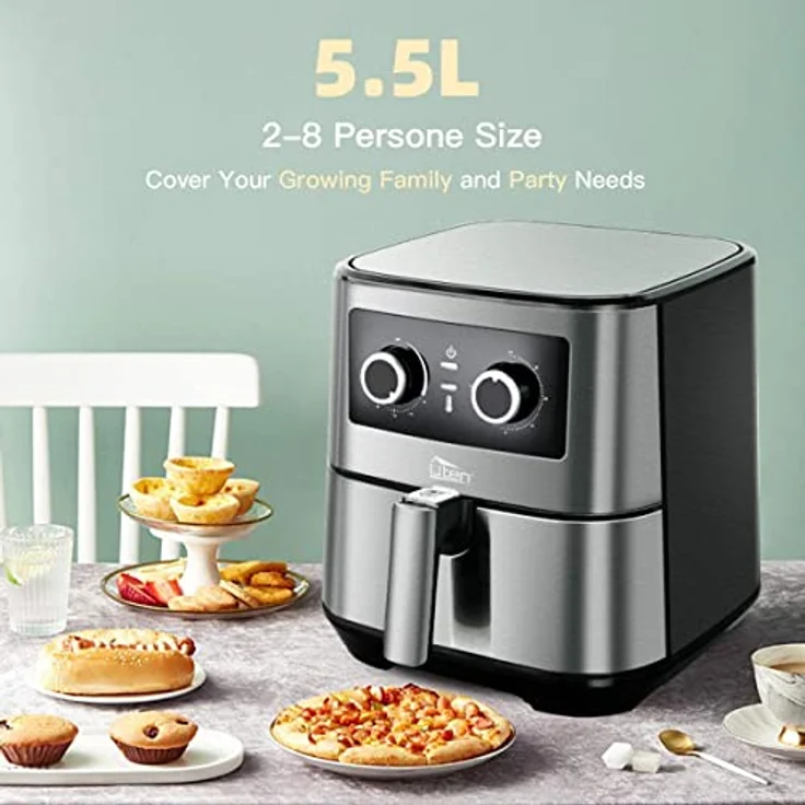 Uten Heißluftfritteuse, 5.5L XXL Airfryer heissluftfriteuse 1700W Friteuse, Timer, Antihaft-Bratkorb Luftfritteuse für 2-8 Personen, Wärmeisoliert – Bild 2