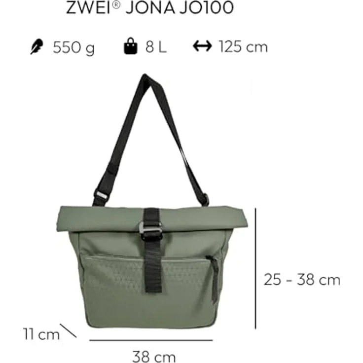 Zwei Jona Umhängetasche 38 cm, 100% Polyester, sagegrün – Bild 2