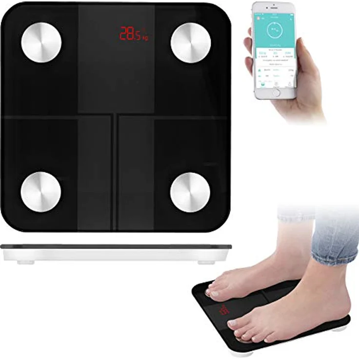 newgen medicals Körperfettwaage: 14in1-Körperanalysewaage aus Glas, Bluetooth, App, Nutzer-Erkennung (Körperwaagen, Waagen mit Analyse App, Senioren Handy) – Bild 2
