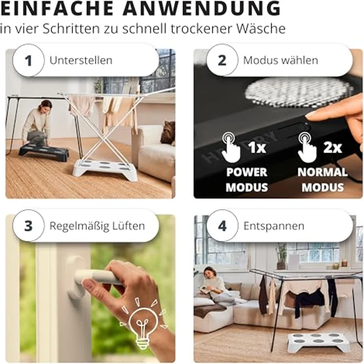 TOSA HEYDRY Wäschetrockner für Wäscheständer, schnell & energiesparend trocknen, platzsparende Trockner-Alternative, weiß – Bild 3