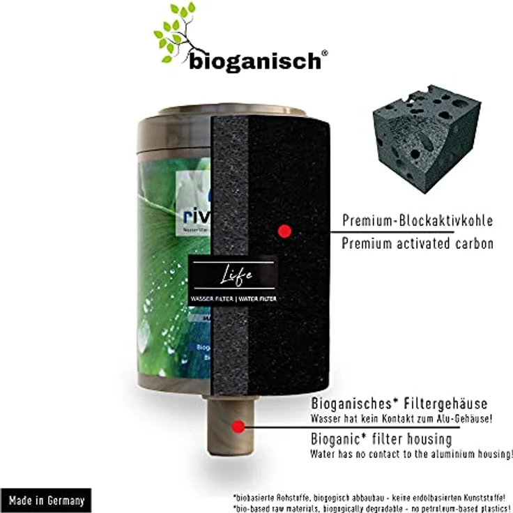 rivaALVA Life Trinkwasserfilter Ersatzkartusche, Wasserfilter Kartusche für Küche, bioganisches* Kartuschengehäuse – Bild 2