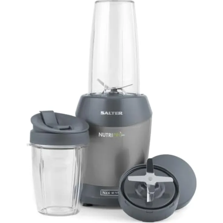 Salter NutriPro 1000 Mixer – Tragbarer Smoothie-Maker mit 1000W, 2 BPA-freien Reisebechern (800ml/1L), Edelstahlklinge für Nährstoffextraktion und Suppen/Babynahrung