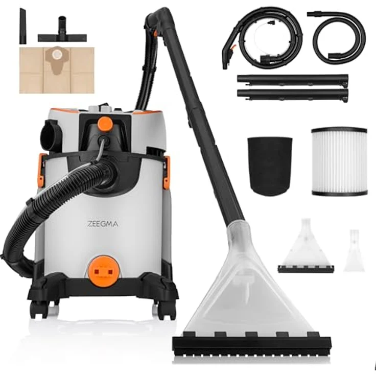 ZEEGMA ZONDER WASH – 1400W Nass- und Trockensauger mit 4L Wassertank, HEPA-Filter, 13m Aktionsradius und umfangreichem Zubehör für Teppiche, Polster und Hartböden – Bild 1