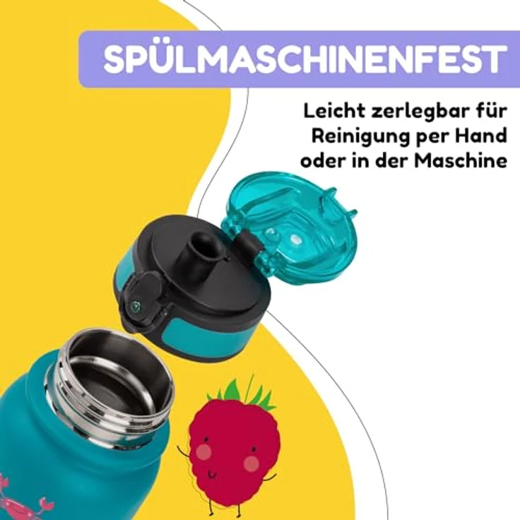 Schmatzfatz Trinkflasche Kinder Auslaufsicher, 550ml Edelstahl-Trinkflasche für Schule & Kindergarten, Wasserflasche BPA-Frei, Für Kaltes & Heißes, Auslaufsichere Trinkflasche für Mädchen & Jungen – Bild 3