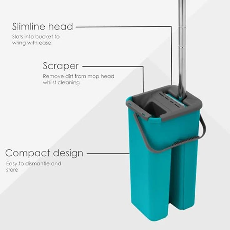 Beldray LA067234EU Duplex Wischmopp und Eimer Set | Integrierter Auswringer & Schmutzentferner | Türkis, Grau, 129 cm – Bild 5