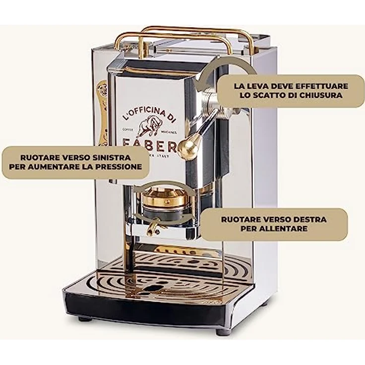 Faber Coffee Machines Pro Deluxe Espressomaschine, Edelstahl mit Messingelementen, ESE Pad 44 mm, einfache Reinigung, Tassenwärmer, schnelles Aufheizen – Bild 7