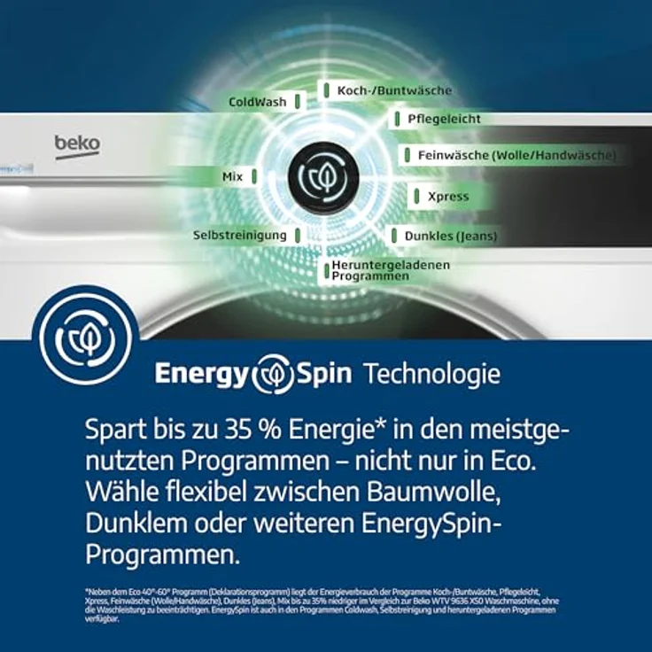 Beko BM3WFU4741W1 Waschmaschine, 7kg Frontlader mit SteamCure, Coldwash und ProSmart Inverter Motor, Weiß – Bild 3