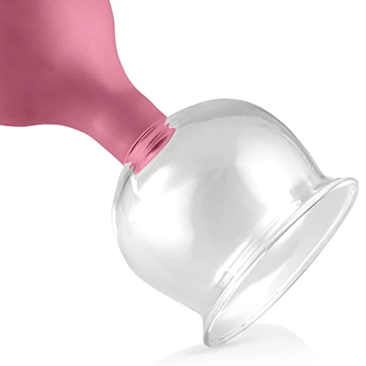 Pulox Schröpfglas aus Echtglas mit Saugball in Pink, 40mm - Medizinische Profi-Schröpfgläser – Bild 3