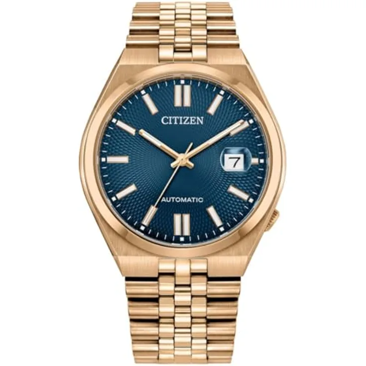 Citizen NK0023-57L TSUYOSA 60 Herrenuhr, Automatik 40mm, Edelstahl roségoldfarben, blaues Zifferblatt mit Datumsanzeige, wasserdicht bis 5 ATM