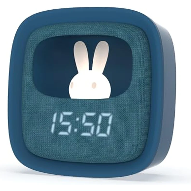 MOBILITY ON BOARD Billy Clock, Wecker und Nachtlicht für Kinder mit Kaninchenmotiv, 3 Alarme, Touch-Dimmung, blau – Bild 2