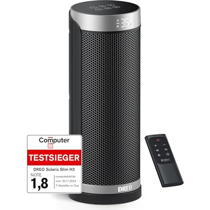 Dreo Heizlüfter Energiesparend, PTC Keramik Heizlüfte Leise, 70° Oszillierend Elektroheizung mit Fernbedienung, 12-Std-Timer, 3 Modi 3 Geschwindigkeiten, Überhitzungs-Kippschutz, Solaris Slim H3, weiß