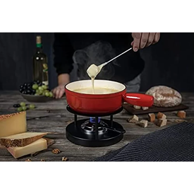 KUHN RIKON 32056 Fondue Käsefondue Caquelon Eisenguss, Gusseisen, Induktion, liert, 24cm rot – Bild 3