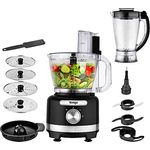 Venga! 8-in-1 Küchenmaschine, 3-l-Schüssel, 1,75-l-Mixbehälter, 2 Geschwindigkeitsstufen, Turbo-Funktion, 1000 W, schwarz/ silberfarben, VG HA 3001