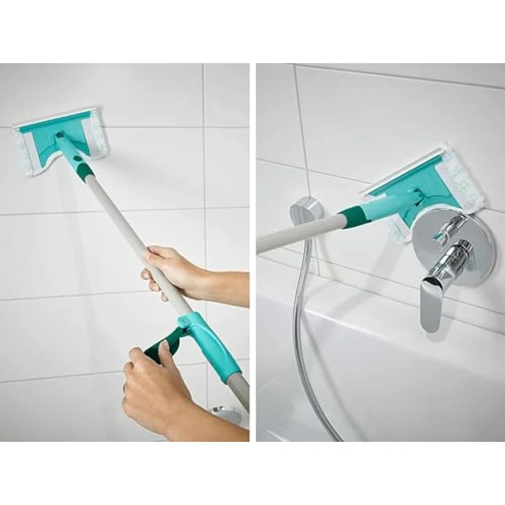 Leifheit Badwischer Bath Cleaner Telescope 110 cm mit 360°-Drehgelenk, Fliesenwischer ideal für Armaturen, von 65 bis 110 cm ausziehbarer Fliesenreiniger, mit Mikrofaser Bezug und Click-System – Bild 3