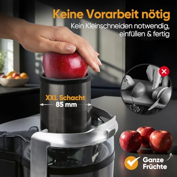 ProfiCook PC-AE 1326, Entsafter mit 1000W Motor, leicht zu reinigen, feines Mikrosieb, Edelstahlgehäuse – Bild 3