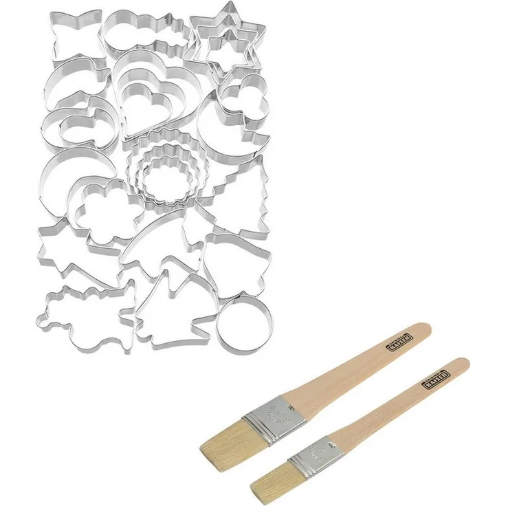 Kaiser Backformen Ausstechform 2-tlg. Starter-Set, Weihnachten inkl. Backpinsel, Legierter Stahl