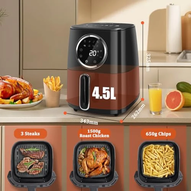 Aigostar Odin Heißluftfritteuse, ohne Fett, 1400W, 4,2L, bis 200 °C, Timer, Touch, LED Display, Kunststoff, schwarz – Bild 6