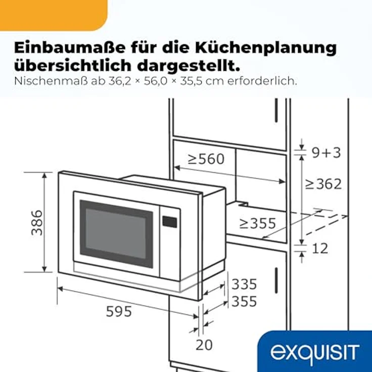 Exquisit Einbau-Mikrowelle EMW525-G-020 inox, 25 Liter, 900 W, Grillfunktion, Automatikprogramme, Kindersicherung – Bild 9