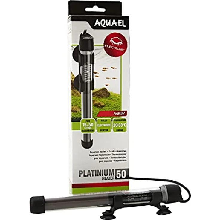 AquaEl Platinium Heater, 50 W Aquarienheizer mit elektronischem Thermostat, für 15-50 Liter, Temperaturbereich 20-33°C