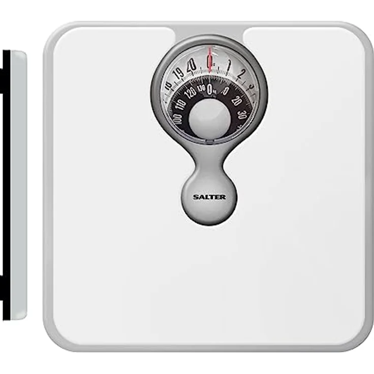 Salter 484 WHDR mechanische Körperwaage mit Lupe - Badezimmerwaage, maximal 133kg, kompaktes Personenwaage, einfach ablesbares Zifferblatt, keine Batterien Waage, analog, Gewicht in kg, st/lbs, weiß – Bild 1