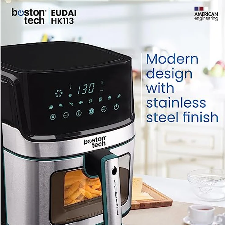 EUDAI Fritteuse ohne Öl, 6,5 l, Luftfritteuse mit Fenster, 8 Programme, LED-Display, Touch-Steuerung, Temperatur einstellbar, Antihaft Korb, Timer, 1700 W, inklusive Rezept, Edelstahl – Bild 4