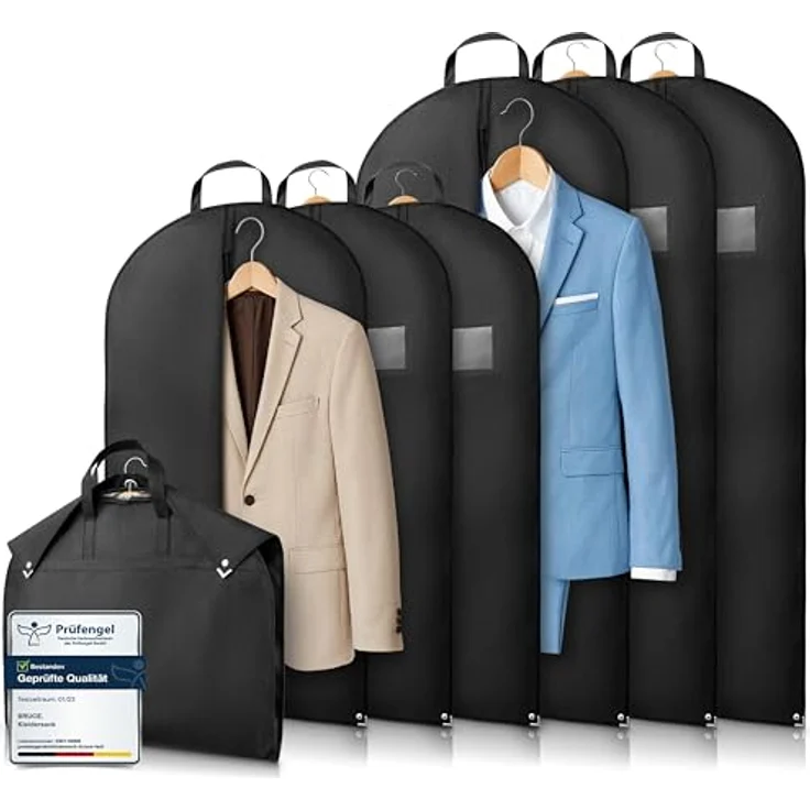 Bruce.® 6x Kleidersack Kurz, atmungsaktive Kleiderhülle für Anzug, Jacke & Hemd – 3x 100x60 cm & 3x 120x60 cm – 120 GSM Materialstärke – Schwarz – Bild 1