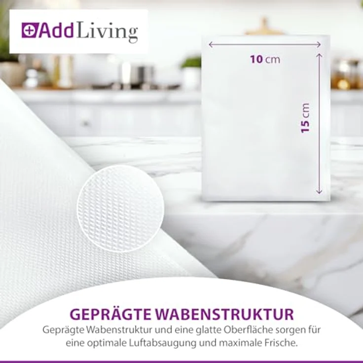 AddLiving 50 Vakuumierbeutel (10x15 cm) | Robuste Sous Vide Beutel für Lebensmittel, hitzebeständig und reißfest, ideal für Vakuumierer – Bild 5