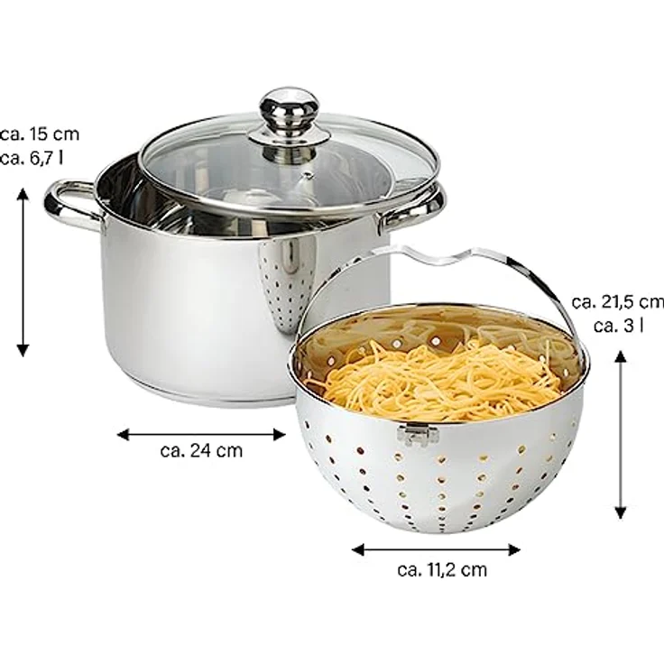 Beyond Nudeltopf 24 cm, Edelstahl Kochtopf mit Glasdeckel und herausnehmbarem Siebeinsatz, Pastatopf für Induktion und alle Herdarten geeignet, auch zum Braten und Suppen zubereiten verwendbar – Bild 3