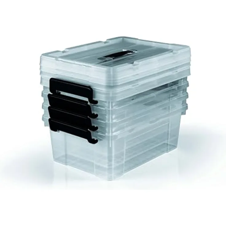 EASYmaxx Aufbewahrungsbox mit Deckel 4er-Set | Sicherer Klick-Verschluss | Transparenter Organizer - Vorratsdosen [BPA-frei]