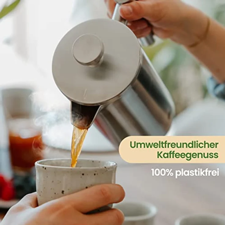 Groenenberg French Press aus Edelstahl | 1 Liter (5 Tassen) | Erhältlich in 3 Größen | Thermo Kaffeebereiter doppelwandig isoliert | Kaffeepresse inkl. Ersatzfiltern & Anleitung | Coffee Press – Bild 4