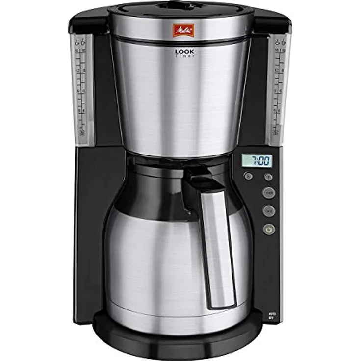 Melitta 6738044 Look Therm 1011-16, Filterkaffeemaschine mit Thermkanne und Timer-Funktion, AromaSelector, Schwarz Filter-Kaffeemaschine, Edelstahl, 1.4 liters